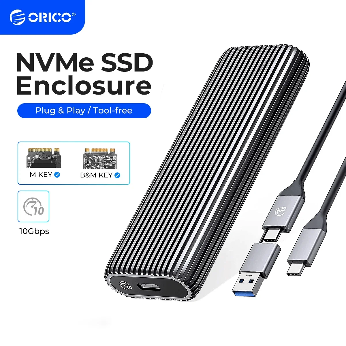 ORICO- ʿ  ˷̴ M2 NVMe SSD Ŭ, 10Gbps PCIe Ÿ C M.2 SSD ̽, NVMe M Ű ָ Ʈ ̺ ̽ UASP 